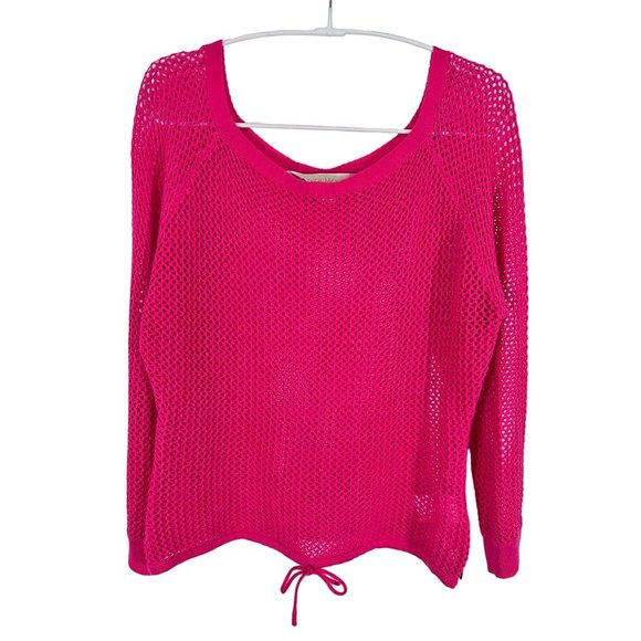 Nicki Minaj Woman's Large Hot Pink see thru Crochet Long Sleeved Top - Picture 1 of 16